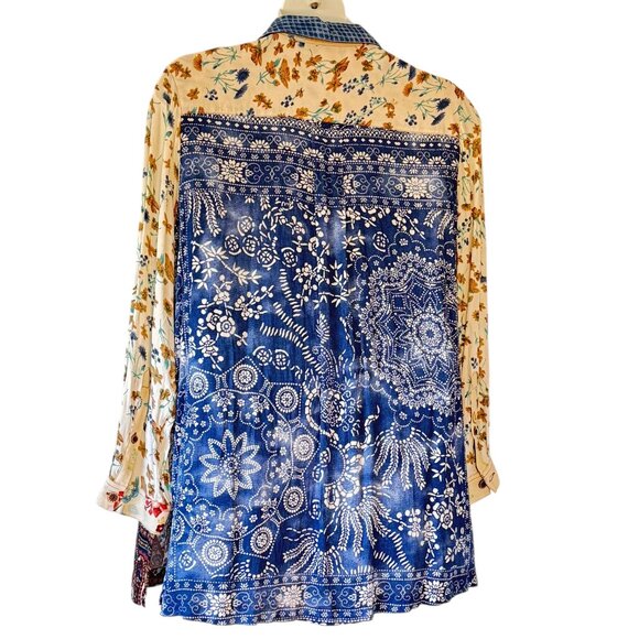 John Mark Patchwork Print Tunic Button Front Shirt Multicolor Women Plus Size 1X - Picture 8 of 12